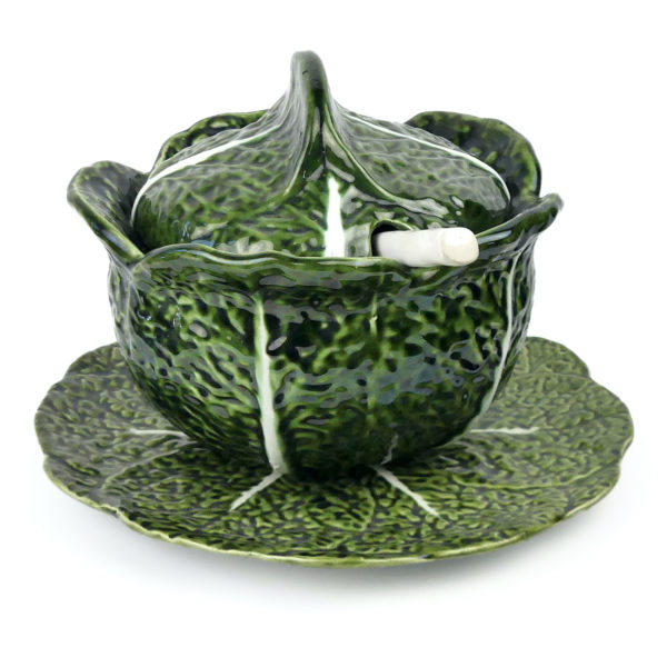 Grande soupière en barbotine vintage en forme de chou (3/4)