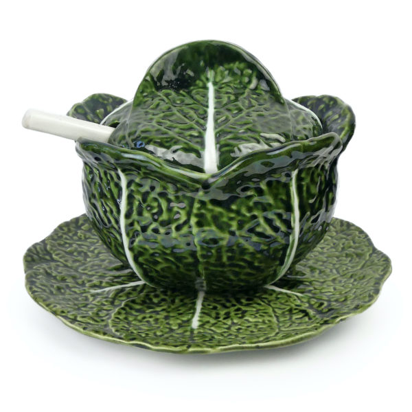 Grande soupière en barbotine vintage en forme de chou (face)