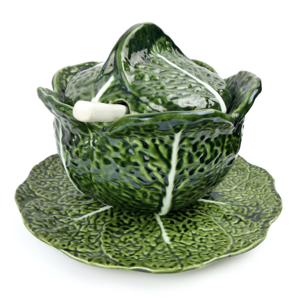 Grande soupière en barbotine vintage en forme de chou (3/4)