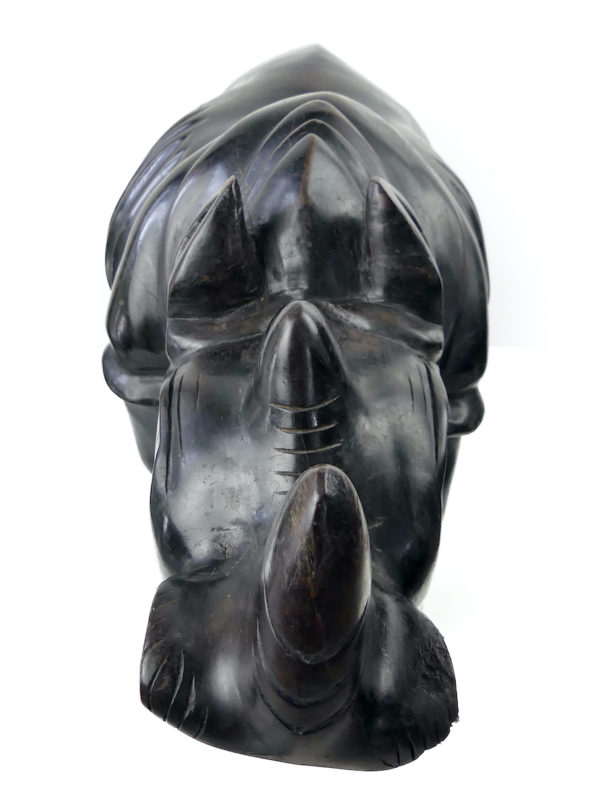 Grand rhinocéros massif monoxyle en bois dur Sculpture animalière africaine (face)