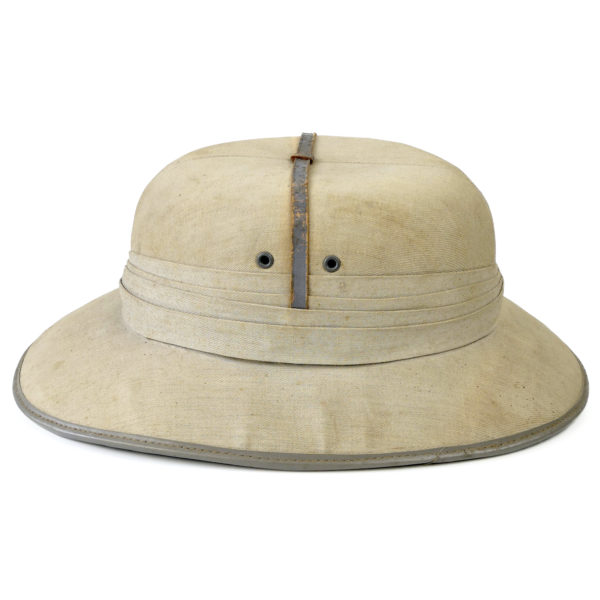 Casque colonial plat tunisien salacot léger sable et vert (profil)