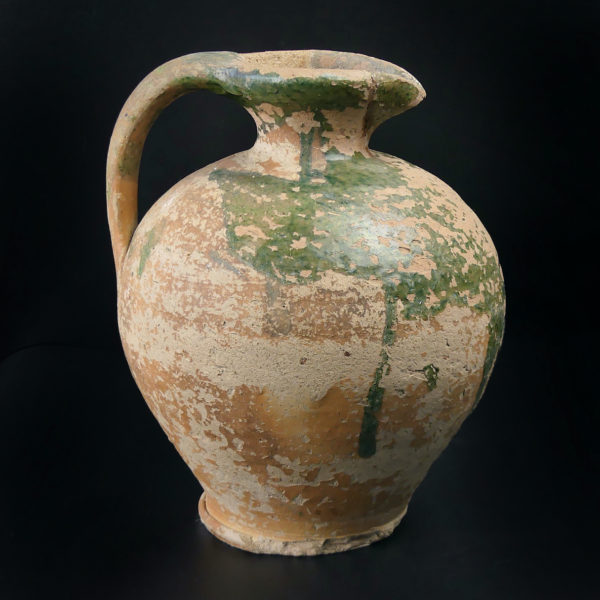 Cruche saintongeaise ancienne terre cuite à glaçure verte XIXe (profil)