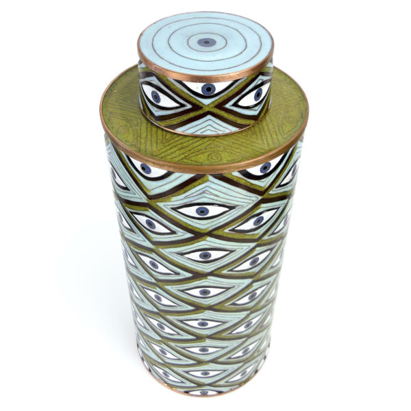 Pot à thé Yeux bleus et vert cloisonné Fabienne Jouvin (dessus 3/4)