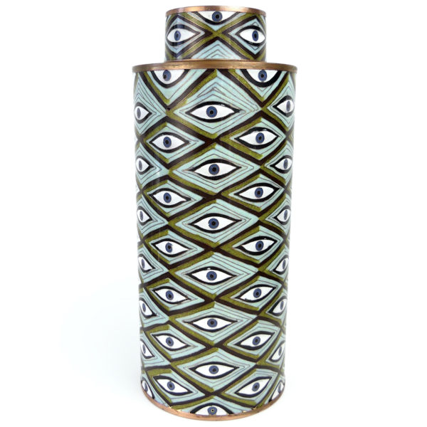 Pot à thé Yeux bleus et vert cloisonné Fabienne Jouvin (face)