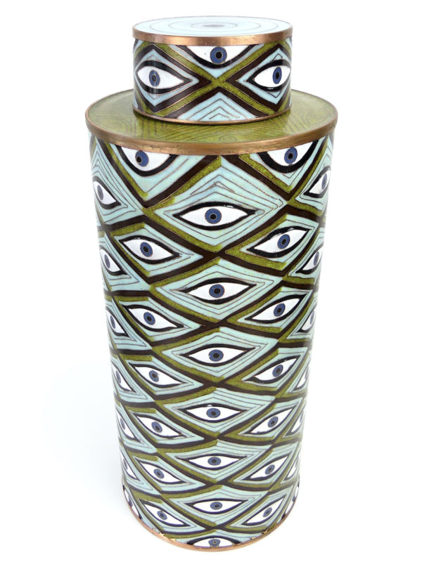 Pot à thé Yeux bleus et vert cloisonné Fabienne Jouvin (face)