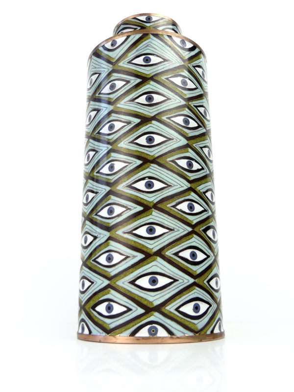 Pot à thé Yeux bleus et vert cloisonné Fabienne Jouvin (face)