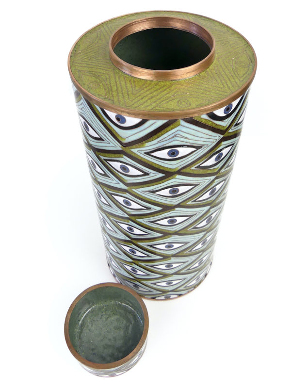 Pot à thé Yeux bleus et vert cloisonné Fabienne Jouvin (ouvert)
