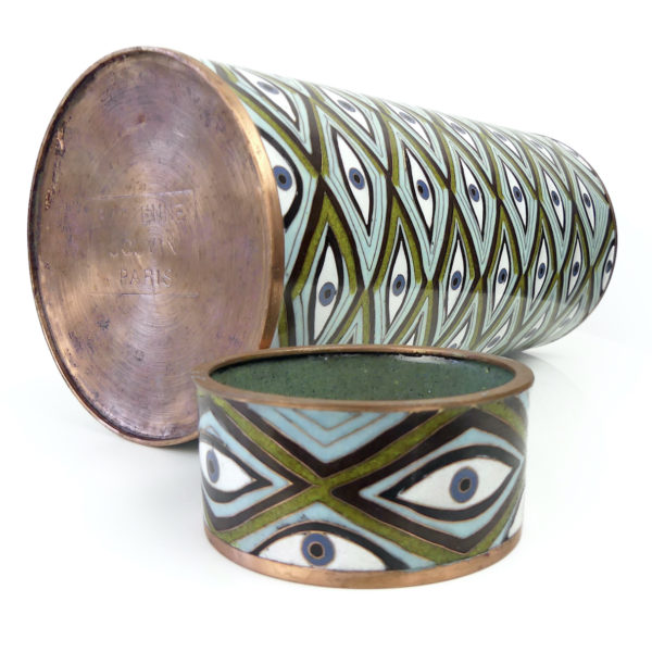 Pot à thé Yeux bleus et vert cloisonné Fabienne Jouvin (dessous 3/4)