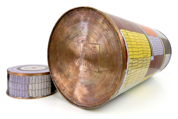 Pot à thé patchwork multicolore en cloisonné émail sur cuivre (dessous)