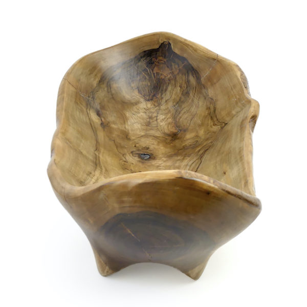 Coupe à fruits monoxyle en olivier poli à belle patine miel et brune (face)