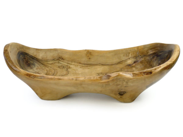 Coupe à fruits monoxyle en olivier poli à belle patine miel et brune (profil)