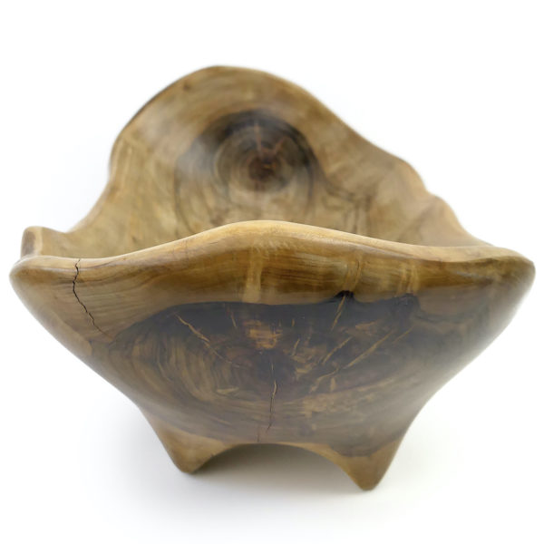 Coupe à fruits monoxyle en olivier poli à belle patine miel et brune (dos)