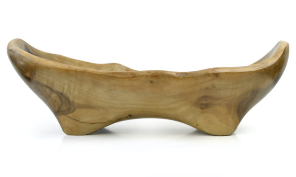 Coupe à fruits monoxyle en olivier poli à belle patine miel et brune (profil)