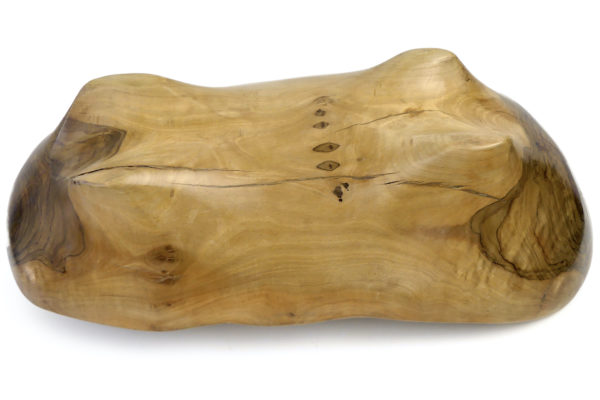 Coupe à fruits monoxyle en olivier poli à belle patine miel et brune (dessous)