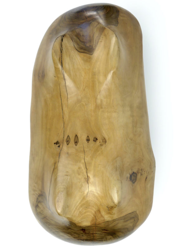 Coupe à fruits monoxyle en olivier poli à belle patine miel et brune (dessous)