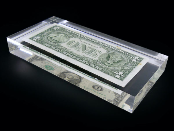 Inclusion One Dollar billet de banque américain bloc de résine (dos 3/4)