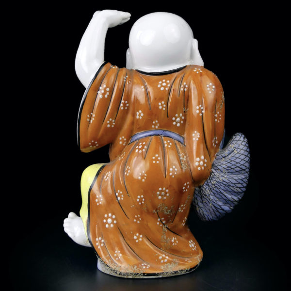 Charmante porcelaine Budai ancienne Bouddha rieur dansant (dos)