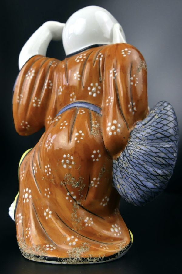 Charmante porcelaine Budai ancienne Bouddha rieur dansant (dos)