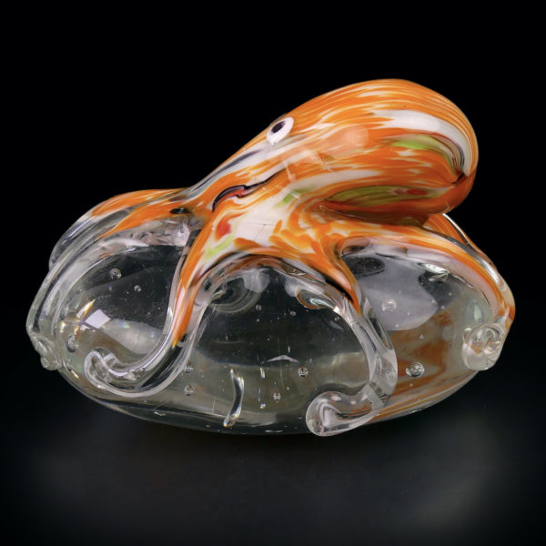 Presse-papier pieuvre orange souvenir 60 en verre soufflé (profil)