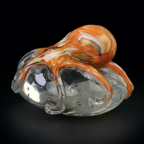 Presse-papier pieuvre orange souvenir 60 en verre soufflé (3/4 dos)