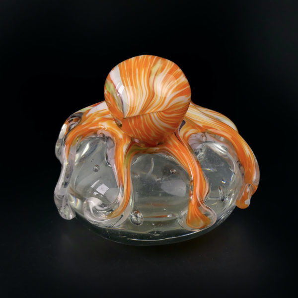 Presse-papier pieuvre orange souvenir 60 en verre soufflé (dos)