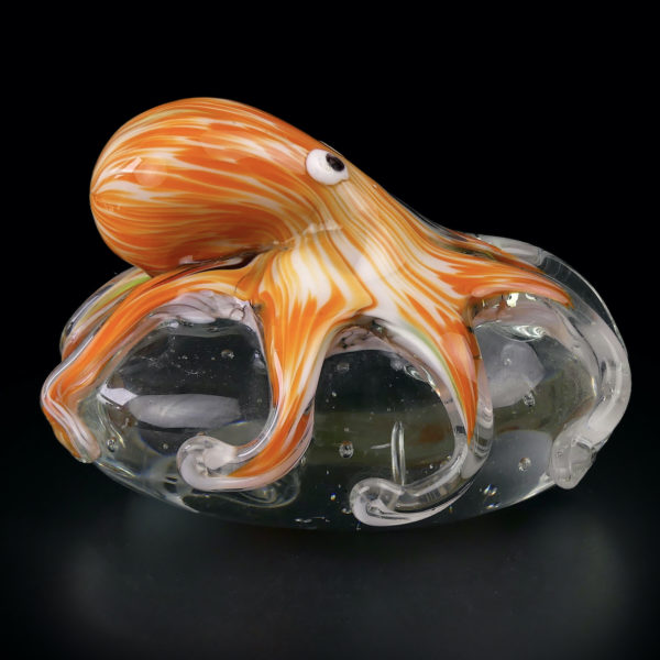 Presse-papier pieuvre orange souvenir 60 en verre soufflé (profil)