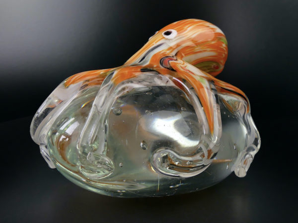 Presse-papier pieuvre orange souvenir 60 en verre soufflé (3/4)