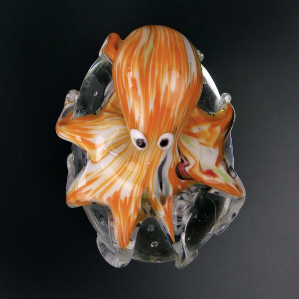 Presse-papier pieuvre orange souvenir 60 en verre soufflé (dessus)
