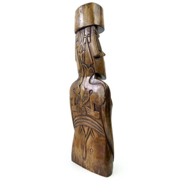 Grand Moaï Rapa Nui ancien en bois précieux Tangata Manu Île de Pâques (3/4 dos)
