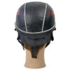 Casque bol de moto vintage français en cuir et liège sur tête à coiffer (dos)