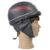 Casque bol de moto vintage français en cuir et liège sur tête à coiffer (profil)