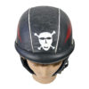 Casque bol de moto vintage français en cuir et liège sur tête à coiffer (dessus)