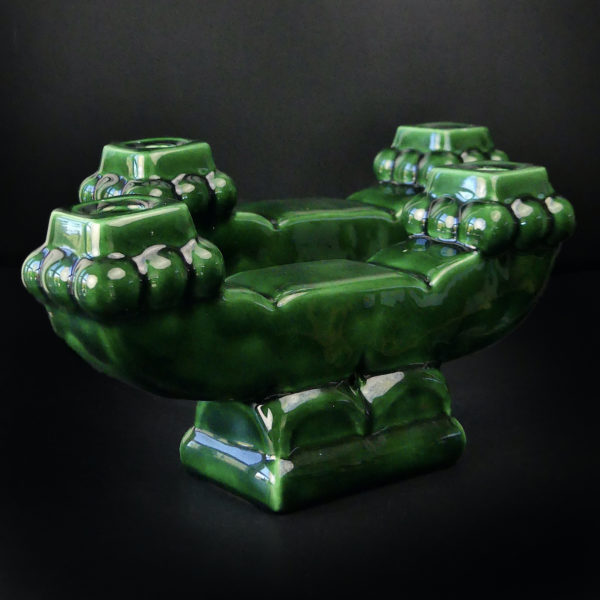 Chandeliers en faïence émaillée verte signé S R Bonome Paris 1940 (vendus séparément)