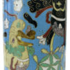 Pot à pinceaux chinois bleu aux chiens de Fô en émail cloisonné (détail)