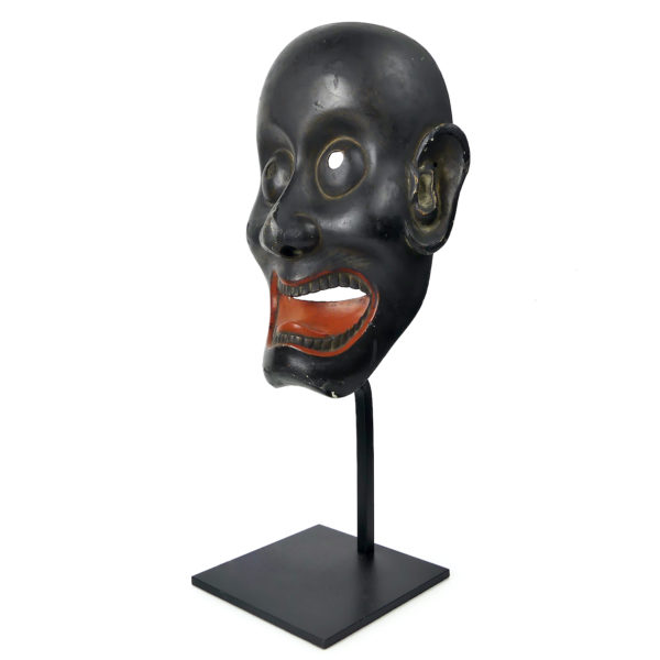 Masque Ôtobide rare XIXe en bois patiné sur socle Théâtre Kyōgen (3/4)