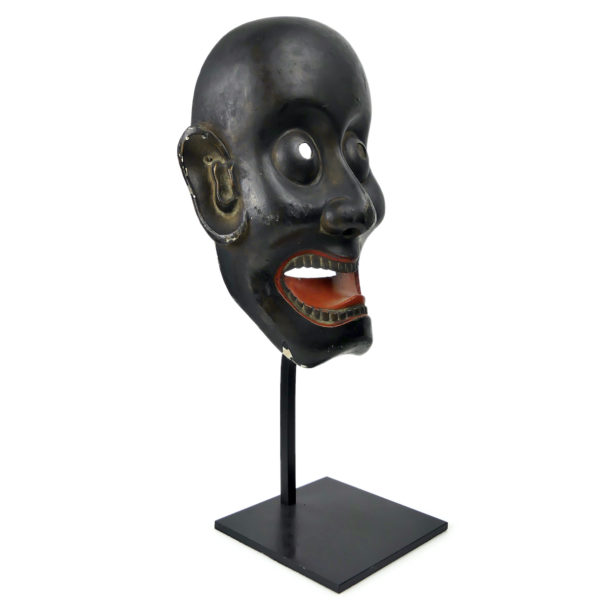 Masque Ôtobide rare XIXe en bois patiné sur socle Théâtre Kyōgen (3/4)