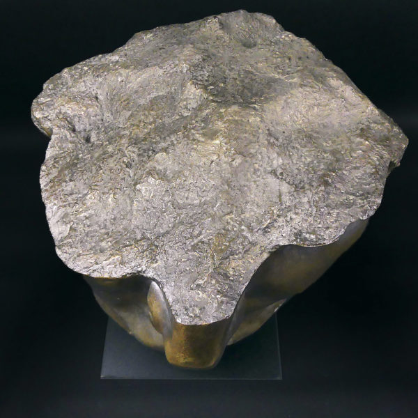 Grand fragment tête d’Apollon moulé à patine bronze sur pied métallique (dessus)