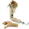Prothèse de bras vintage avec pince mécanique et main en silicone articulée