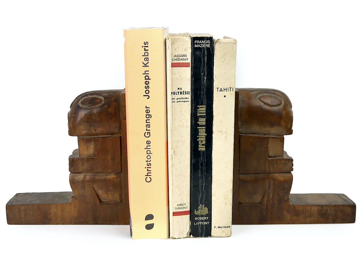 Paire serre-livres Tiki en bois - Nouvelle Calédonie 1945 - OVIRY