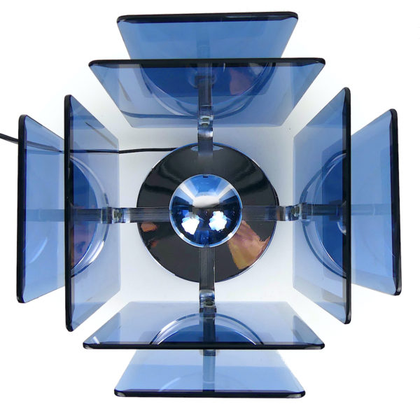 Lampe design cristal bleu acier chromé Space Age Italie Années 70 (dessus)