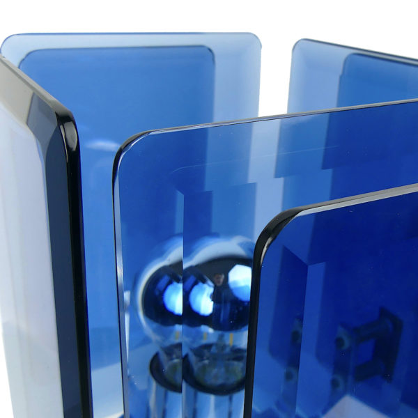 Lampe design cristal bleu acier chromé Space Age Italie Années 70 (détail)