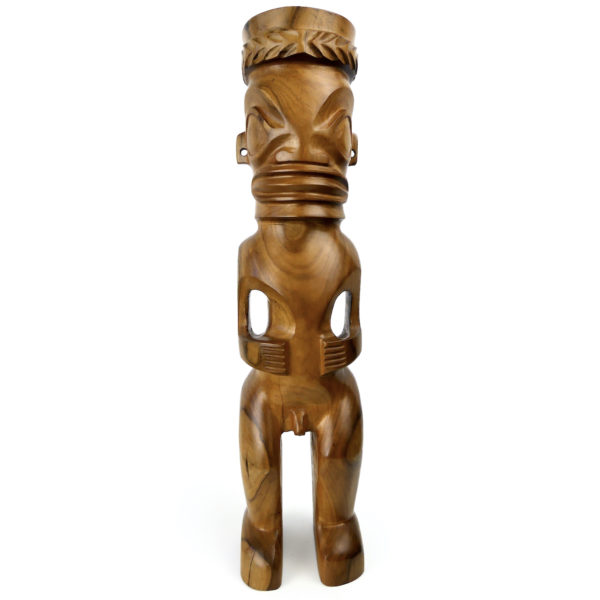 Grand Tiki couronné marquisien Matahoata en Miro bicolore (face)