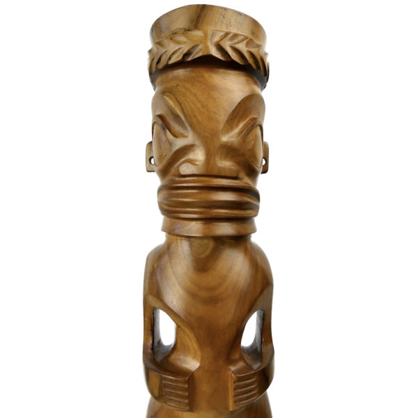 Grand Tiki couronné marquisien Matahoata en Miro bicolore (face)