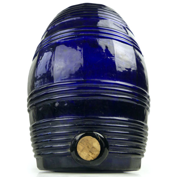 Tonnelet à parfum en verre soufflé épais bleu indigo XIXe Cannes France (face)