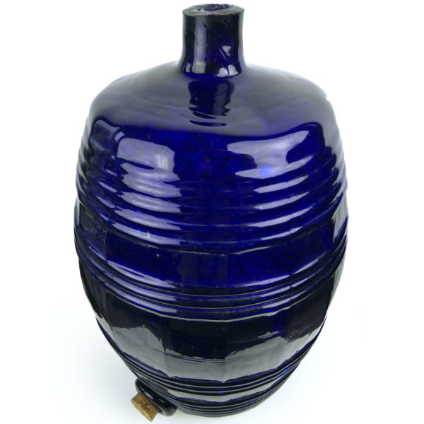 Tonnelet à parfum en verre soufflé épais bleu indigo XIXe Cannes France (3/4)