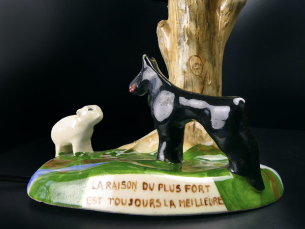 Petite lampe de chevet rétro Le Loup et l'Agneau Années 60/70 (détail)