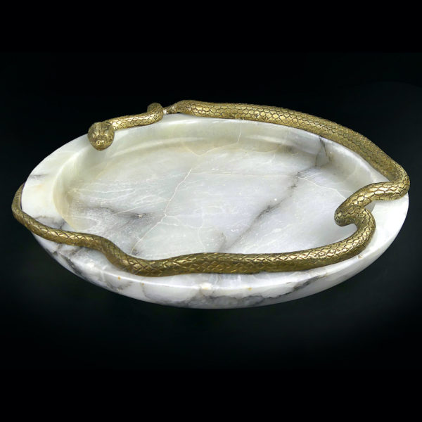 Coupelle serpent Stile Liberty en bronze et marbre Italie 1920 (3/4)