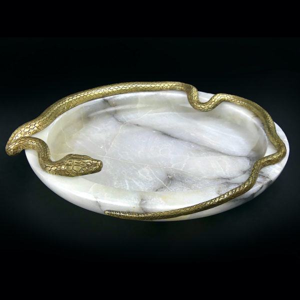 Coupelle serpent Stile Liberty en bronze et marbre Italie 1920 (3/4)