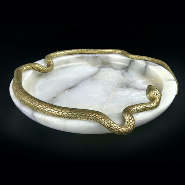 Coupelle serpent Stile Liberty en bronze et marbre Italie 1920 (3/4)