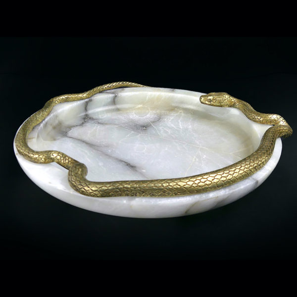 Coupelle serpent Stile Liberty en bronze et marbre Italie 1920 (3/4)